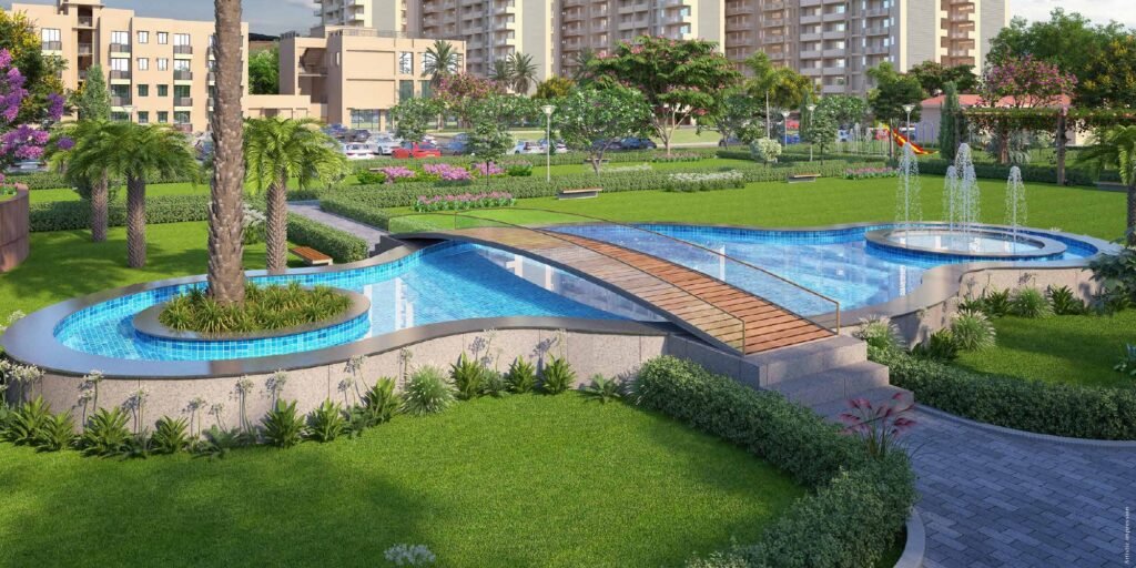 Artist’s impression of gardens and a pedestrian bridge at Coban Residences.