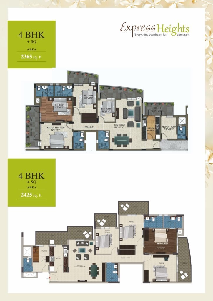 Four-bedroom plus staff-room layouts of 2,365 and 2,425 sq ft at Express Heights.